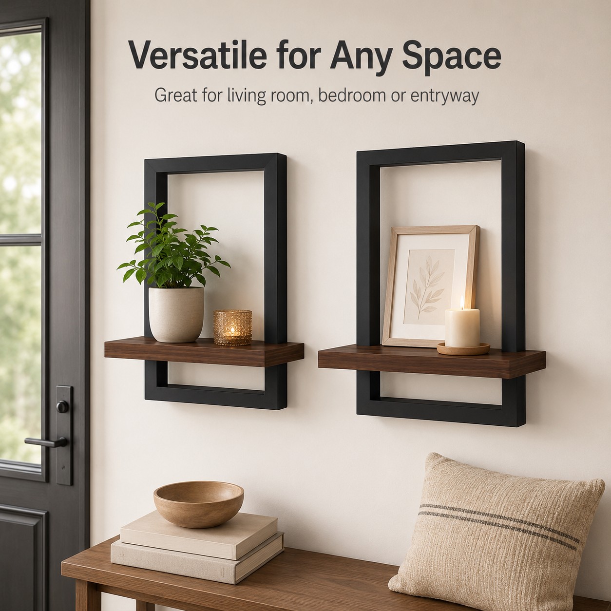 TEMU Lot de 2 étagères murales flottantes avec + panneau renforcé ignifuge, support mural flottant pour tableaux, étagère murale de style cadre pour