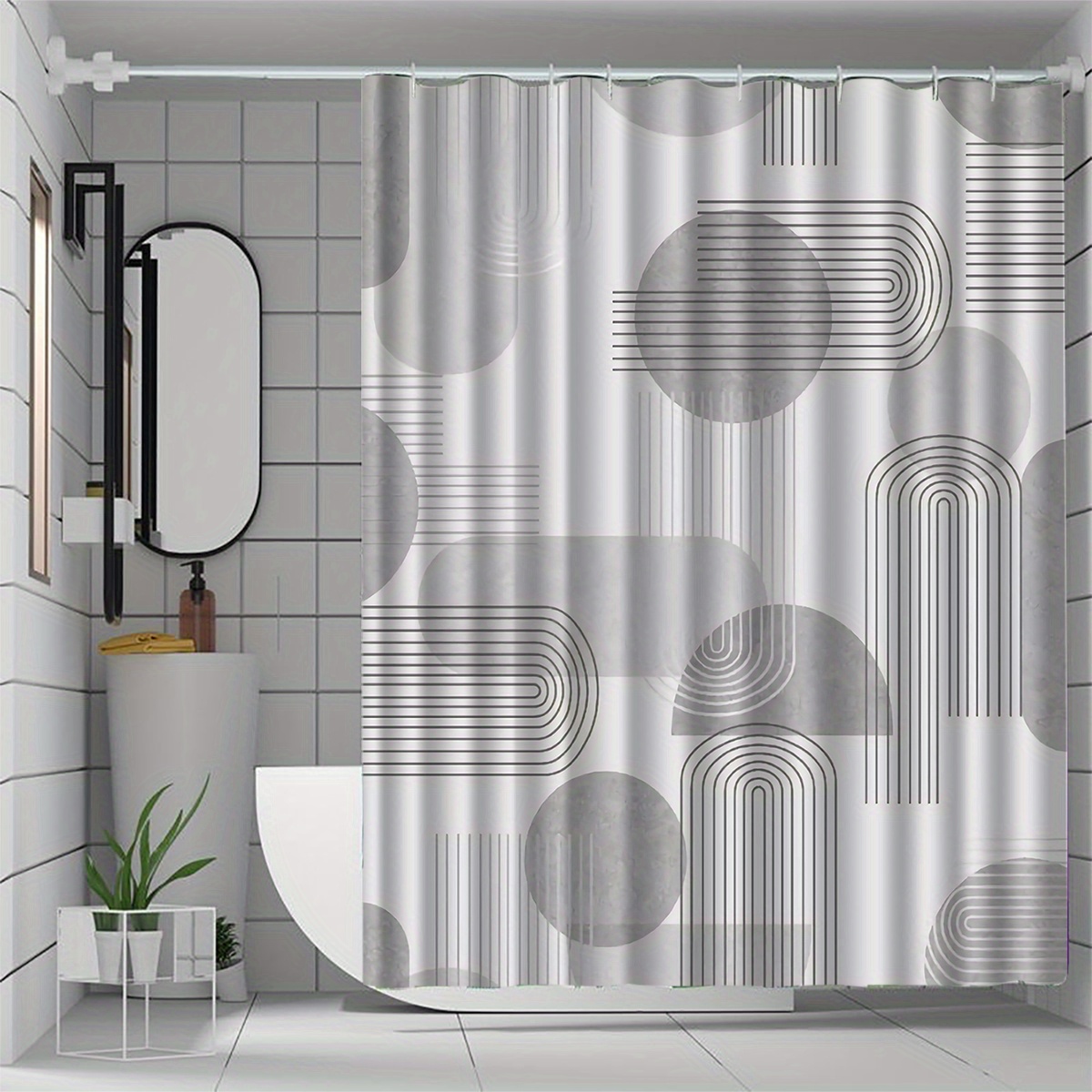 

1pc Elegant Art Shower Curtain, Water-resistant Polyester Knit, Machine Washable, Bathroom Decor With Hooks, Waterproof And Features