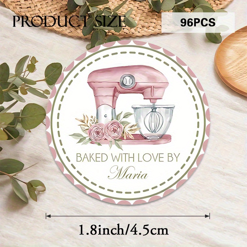 TEMU 48/96pcs Custom "" Round Stickers - Personalized Name, Pink Mixer & , High-quality Paper Labels For Baked Goods Packaging, Cake Boxes, Cookie