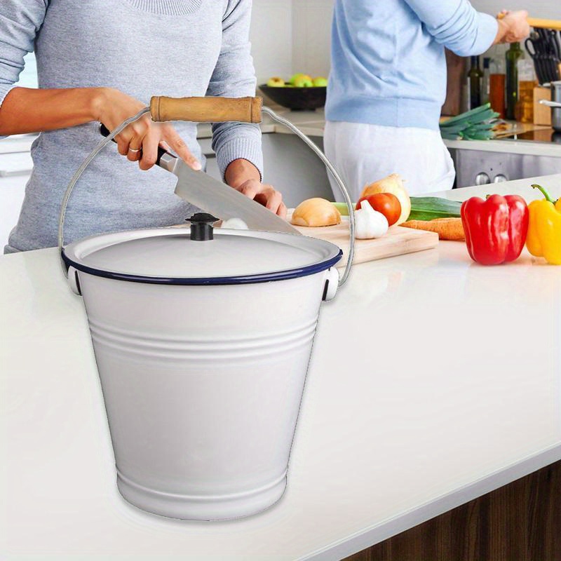 3l thickened enamel bucket with lid durable metal food grade ideal for oil   and chemical storage   kitchen and bathroom use kitchen storage solution sleek white bucket durable metal bucket Product details 0