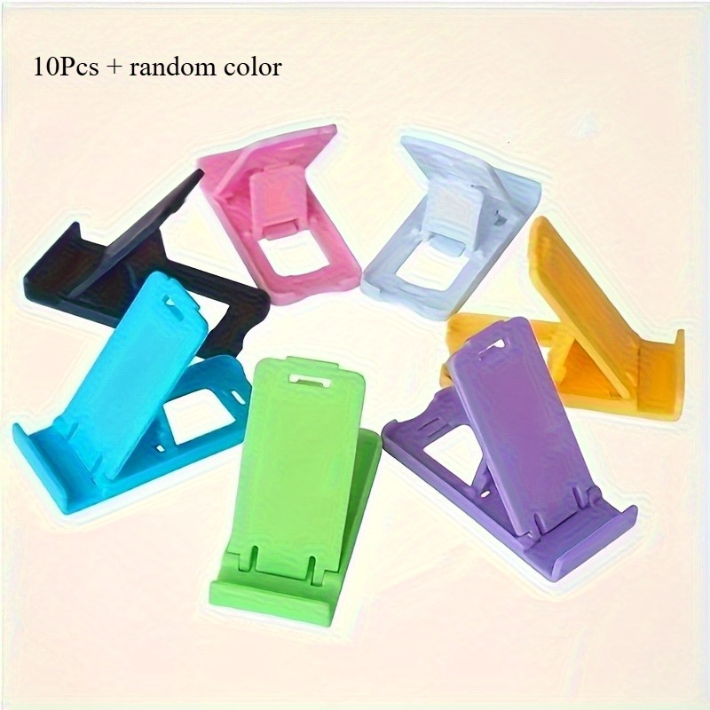 TEMU 10 Adjustable Portable Phone Holders - Compact Folding Design, Random Colors (black, Orange, Pink, Purple, Green), Durable Plastic Material