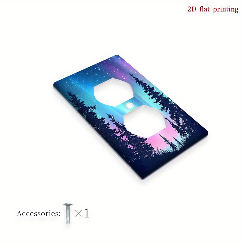 TEMU 1pc Decorative Wall Plate Cover - Northern Lights Pine , No Electricity Needed, Durable 2d Flat Print For Outlets, Home Office Kitchen Bathroom
