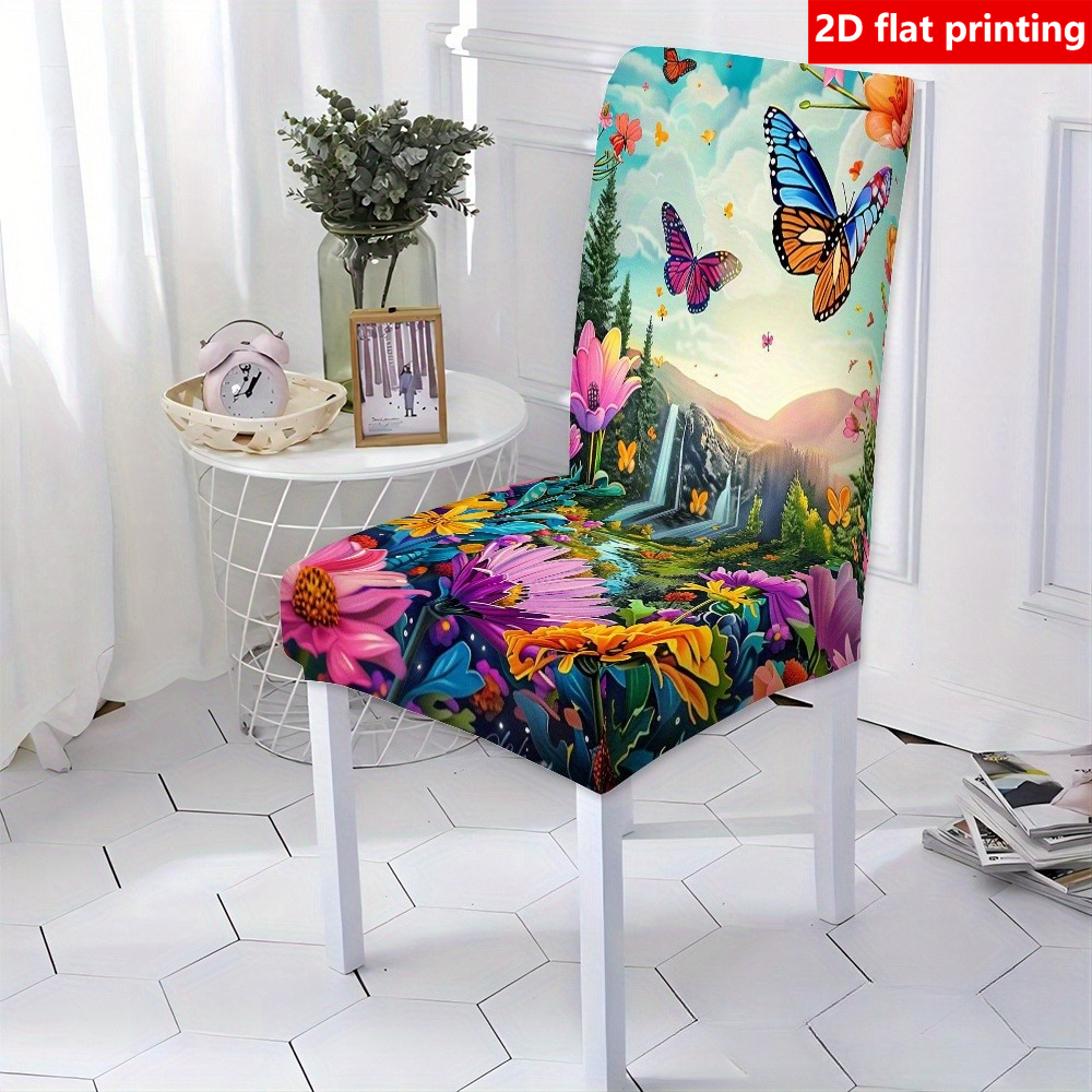 TEMU 2d Flat Printing, Colorful Pattern Chair Covers, Ideal For Family Gatherings, Unique Seat Covers Are Elastic, , Removable For Washing, And