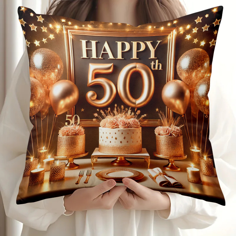 

Happy 50th Birthday Party Decorative Pillow Cover - Soft Polyester, Zippered & Machine Washable, Bed, Sofa & Chair - Dual-sided Print, Allergy-friendly (pillow Insert Not Included)