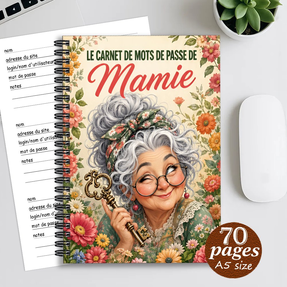 TEMU Carnet de de passe et organisateur d' 1 pièce Mamie Française - Carnet de notes en langue française avec de de passe adapté aux femmes et aux