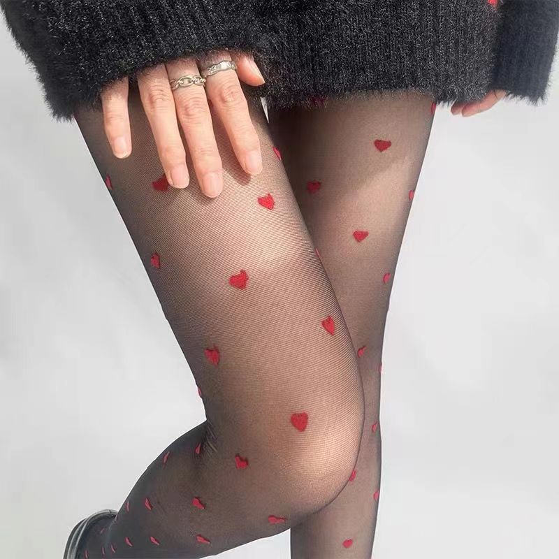 Women's Red Heart Tights, Women's Sheer High-Waisted Pantyhose