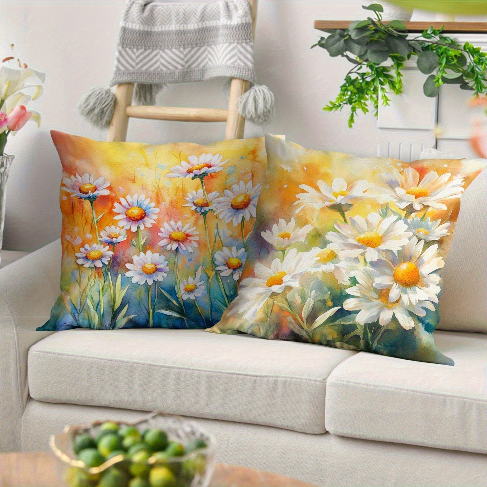 4pcs vintage daisy decorative pillow covers double sided 2d printed soft plush cushion covers with zipper closure machine washable multiple sizes for living room bedroom sofa pillow covers for living room bedroom accessories retro   durable fabric cover 2d flat Product details 5