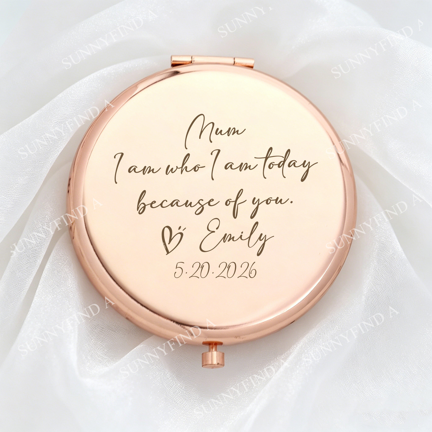 TEMU 1pc Personalized Engraved Portable Mirror, Cursive Name With Message To 'mum', Bridesmaid Gift And Mother's Day Present, Engraved Compact Mirror