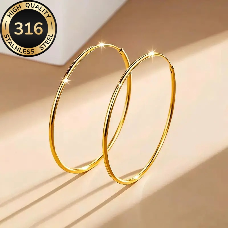 E-shop Hypoallergene, hochwertige große Creolen aus 316 Edelstahl, 18K vergoldet, nicht verblassend, vielseitig elegant, für & Party, perfektes