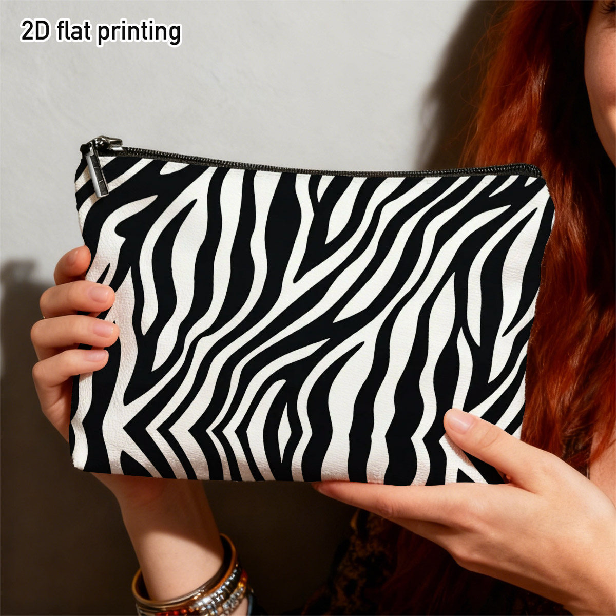TEMU 2d Flat 1pc Animal Print Lightweight Makeup Bag, Black White Patterned, Ideal For Daily Beauty Storage, , Festival , For Fashion Enthusiasts,