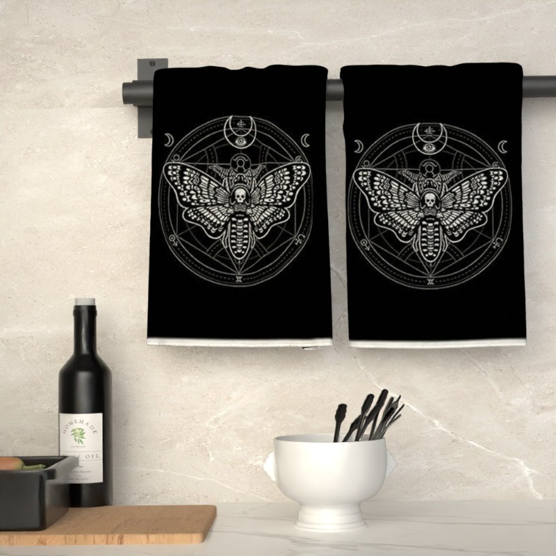 

2pcs Gothic Towel Set - 18x26" Polyester, Decorative Kitchen & Bathroom Hand Towels With Elegant Designs, Home Decor