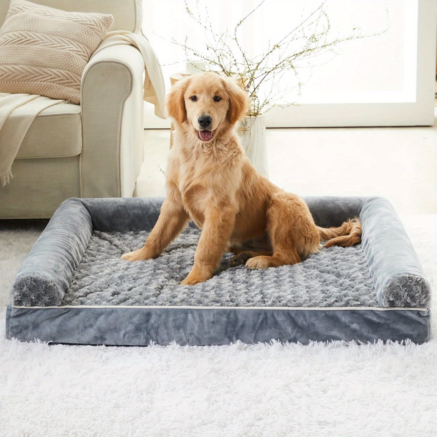 three sided protection cervical design luxury   dog bed cat bed breathable and   for   durable soft long plush Product details 2