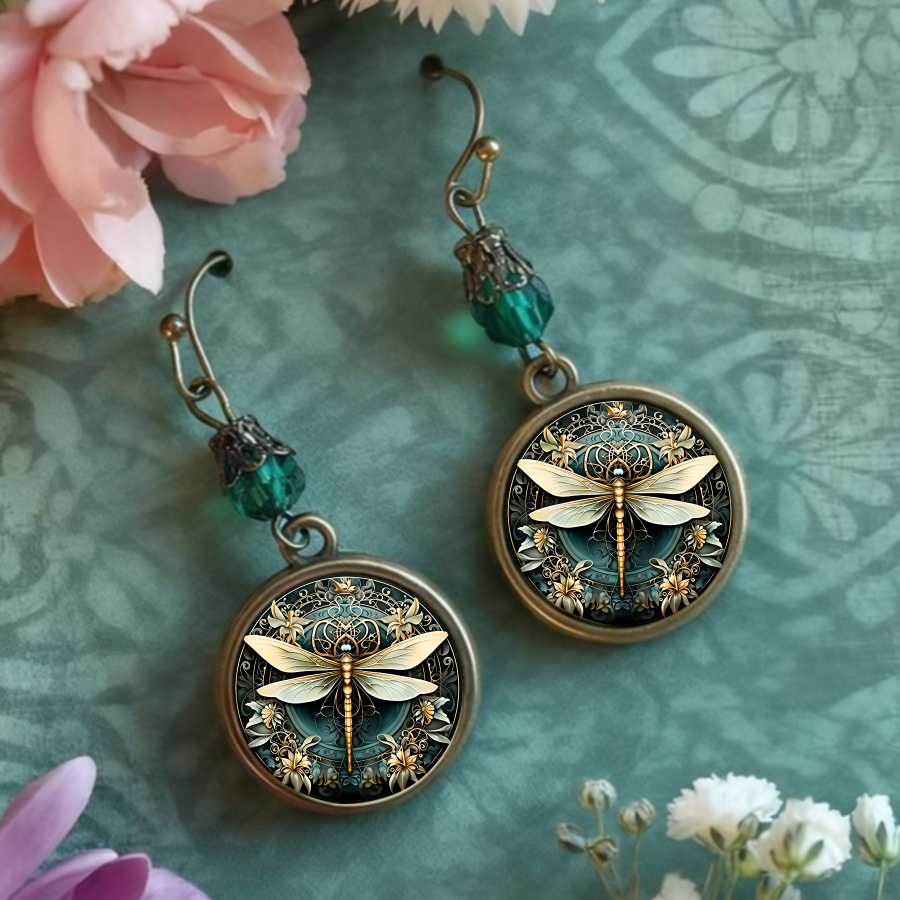 TEMU 2pcs Dragonfly Earrings Nature Earrings Insect Earrings Fantasy Earrings Round Earrings Floral Earrings Jewelry Additions Unique Jewelry