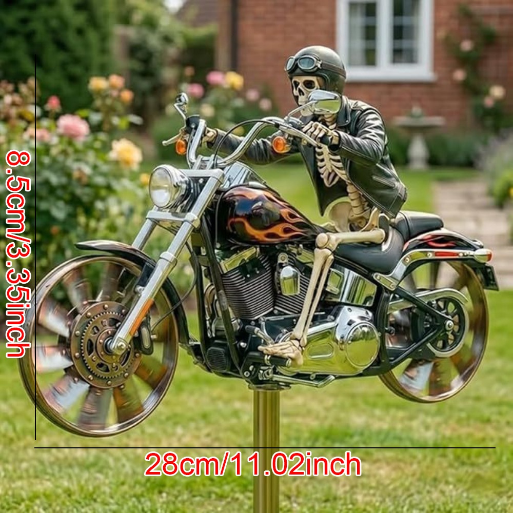 E-shop 【3D】 [3D] Garten Bodendekorationen Metall-betriebene Landschaftsskulpturen Drehbare Motorrad Windmühle Ornamente Outdoor Gartendekorationen