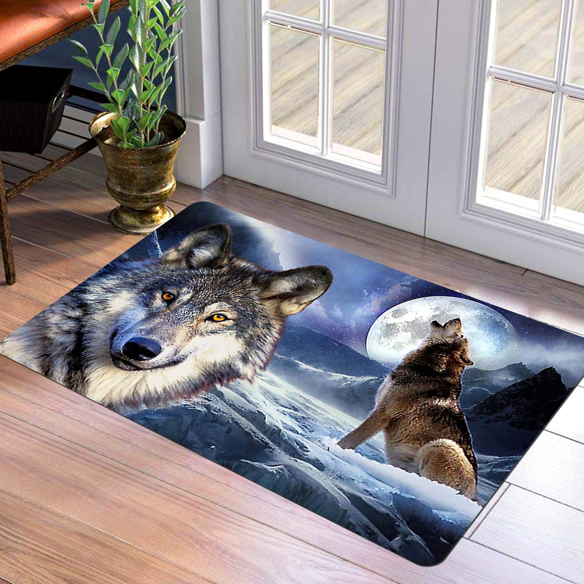 

Wild Wolf & Moon Pattern Doormat - Non-slip, Stain-resistant Floor Mat For Home Decor - Doorways, Kitchens, Living Rooms, Bedrooms - Ideal For Christmas, Easter, Valentine's, Thanksgiving, Graduation