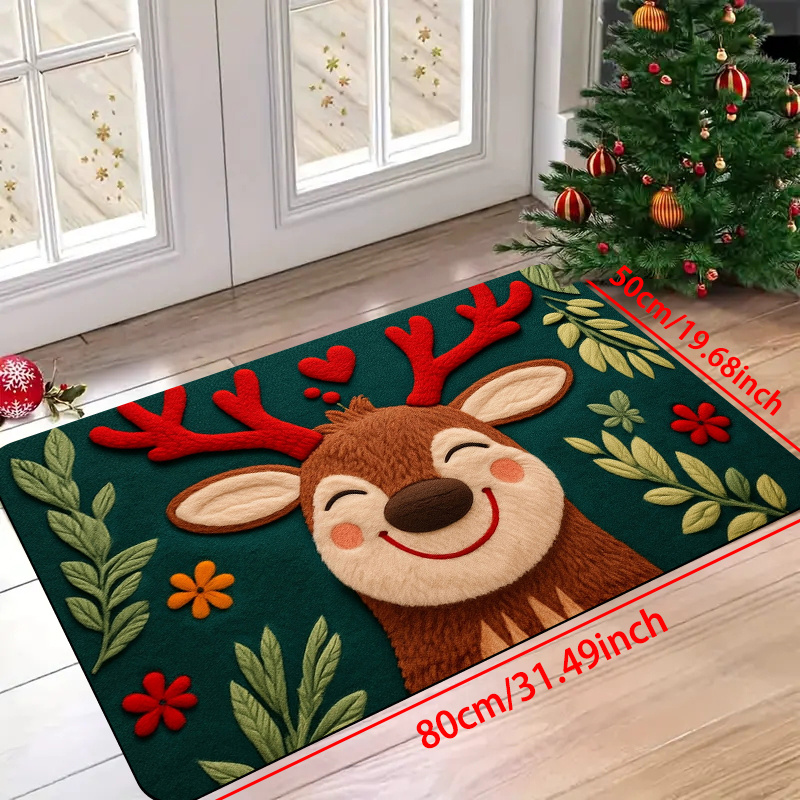 TEMU 1pc /chinese Paper-cut Reindeer Rug - Non-slip Flannel Suitable For Indoor/outdoor Entryway, Machine Washable Mat With Reindeer, Suitable For