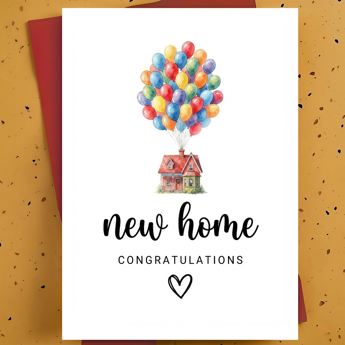 TEMU 1pc Greeting Card For Friend, Family - Colorful Balloon House Hand-drawn Illustration, Congratulations, Thickened, With Envelope