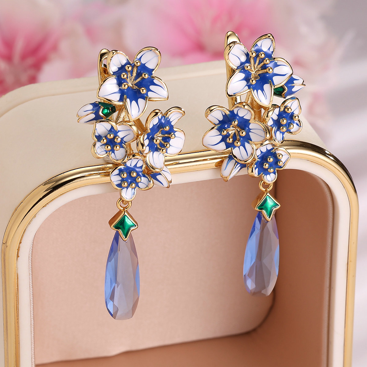 Vintage Drip-Enamel Floral Drop Earrings