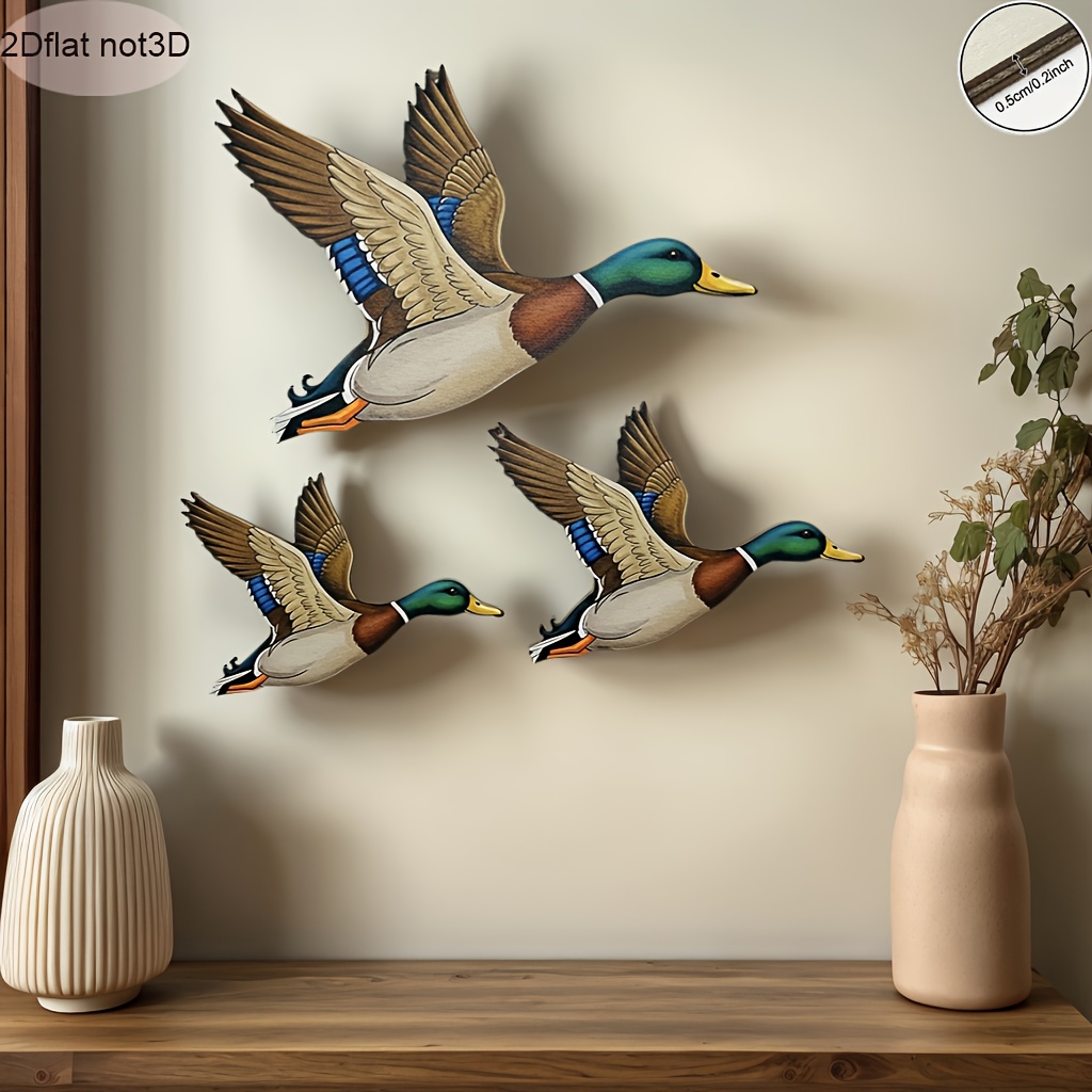 3 piezas de decoración de pared de pato salvaje - Perfecto para cercas exteriores, patios, jardines de balcones y decoración de dormitorios - un regalo ideal para fiestas navideñas con familiares y amigos, adecuado para baños, villas, cabañas, Navidad