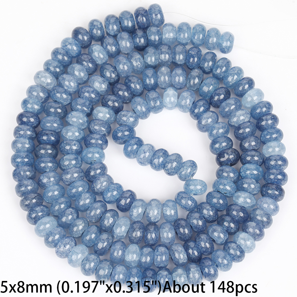 TEMU Assorted Beads Including A Strand Of Dark , Lake Blue Aquamarine Rondelles, And Snow Cracked Glass, Perfect For Jewelry Projects Like Necklaces,