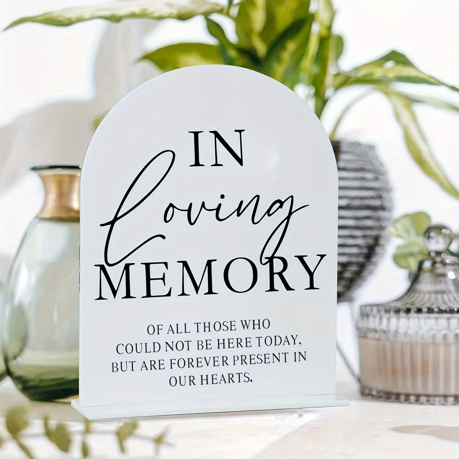TEMU 2d Flat, 1 Acrylic Memorial Plaque With Stand - 8"x10" White Arched Wedding Keepsake Plaque & Base, 1/8 Inch Thick | Modern Black Block Letters