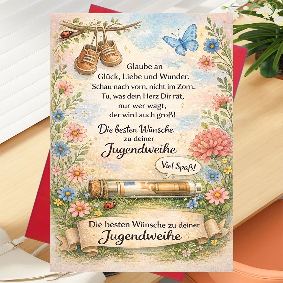 1pc Teen / Card With Shoe-themed Design & Floral Paper Greeting Suitable For Youth Ceremony, Gifts, Encouraging Wishes For Teenagers' Special Occasions