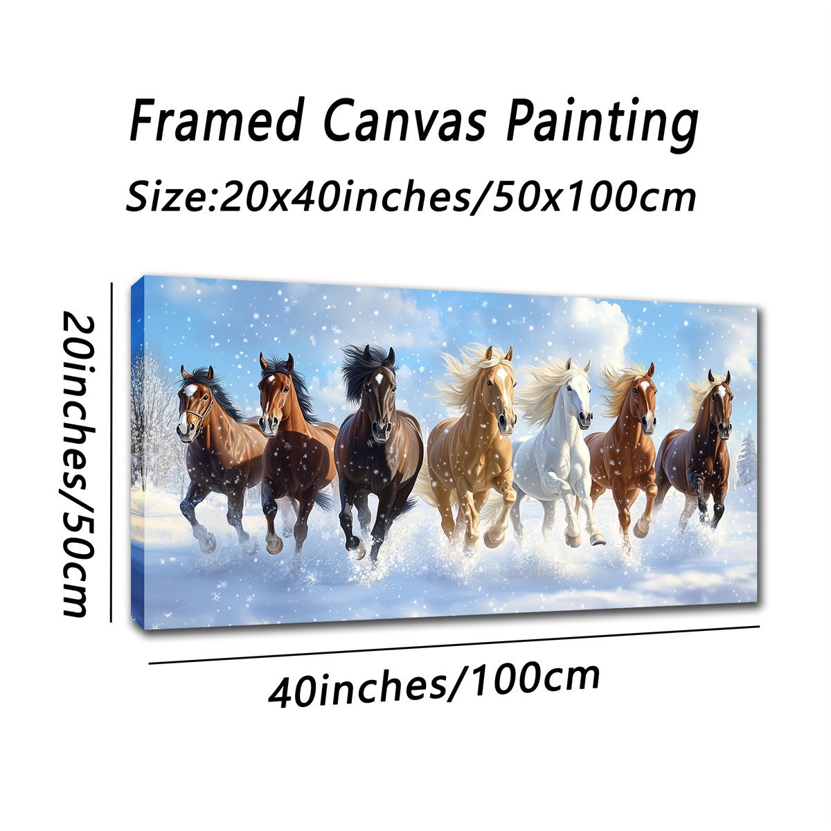 TEMU Blue Red Framed Horse Canvas Art Print, 20x40 Inches, Art Deco Modern Minimalist Style, Frame, Ink Wall Hanging Decor For Living Room, Bedroom,