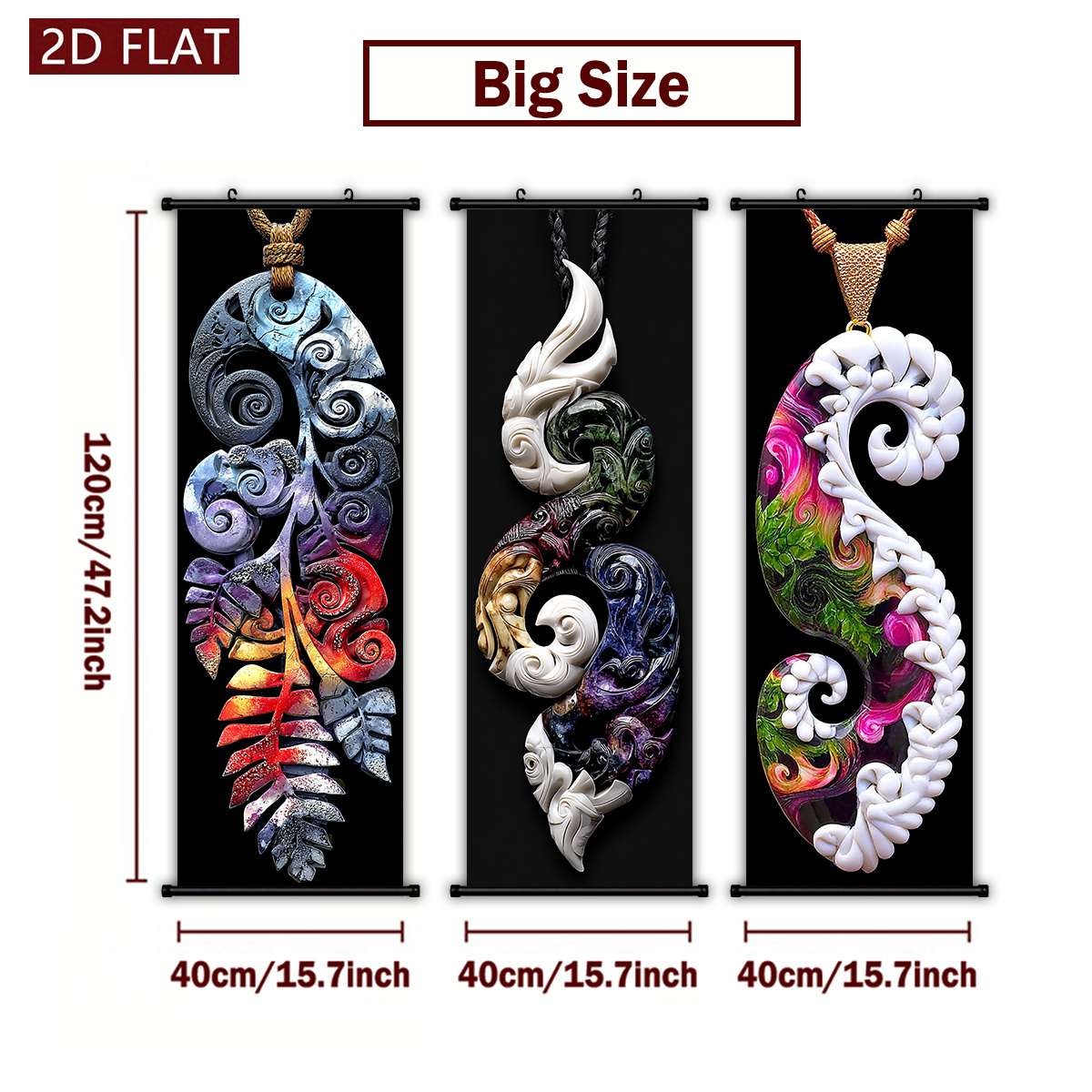 TEMU 2d Flat, 2d/flat-3pcs Artistic Carved Pendant - Themed Plastic Scroll Hanging Paintings High - Definition Printed Wall Art Modern Home Decor For