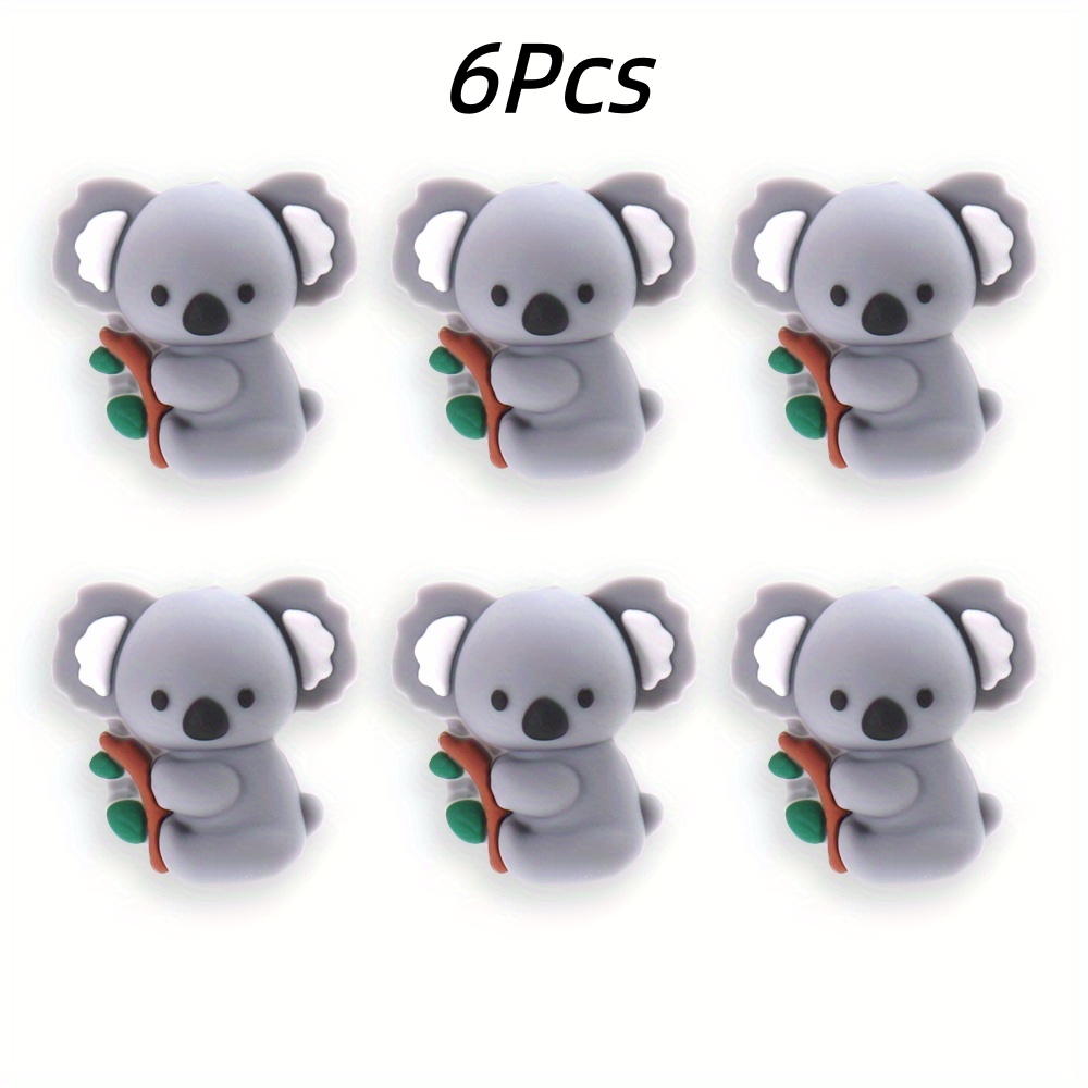 TEMU Ensemble de 6 perles en silicone tridimensionnelles de koala, idéales pour les projets de bricolage comme la fabrication de stylos perlés et des