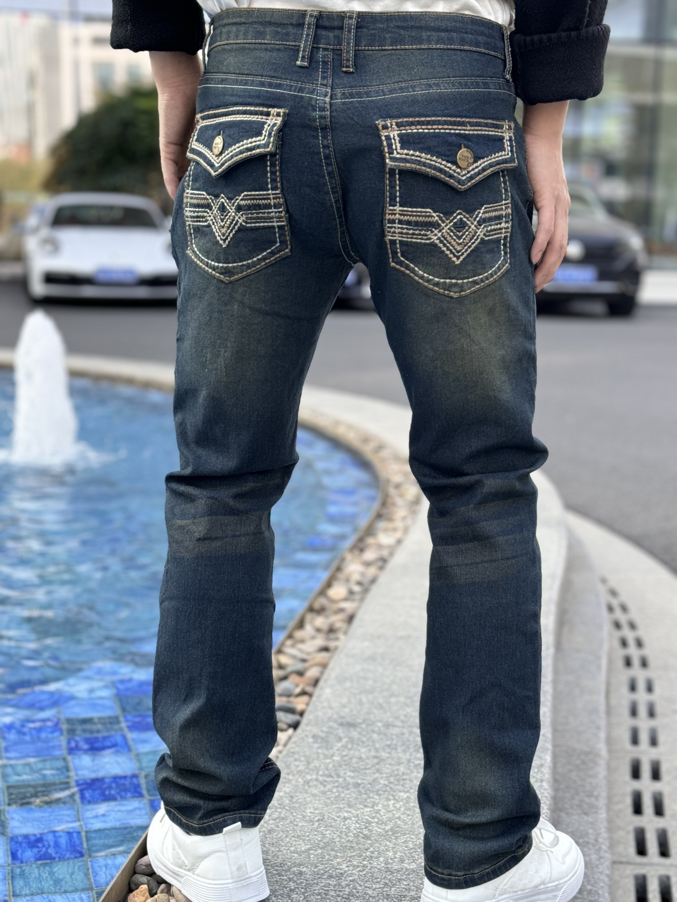 american men's stretch jeans pants, fashion trend fashion wash