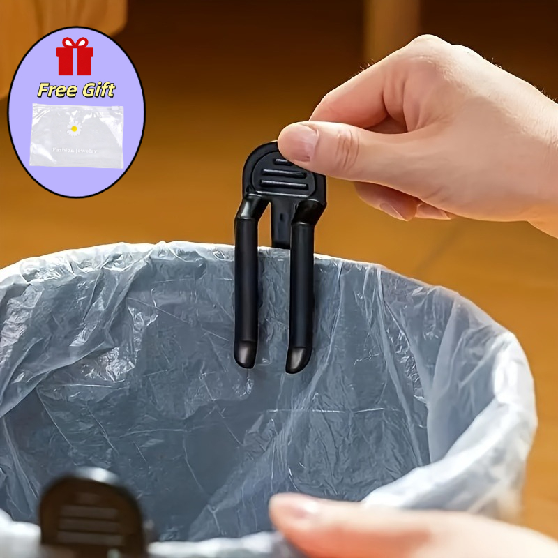 TEMU 5pcs Set: 4 Durable Plastic Trash Bag Clips + 1 Storage Bag, Trash Can Holders For Home Organization