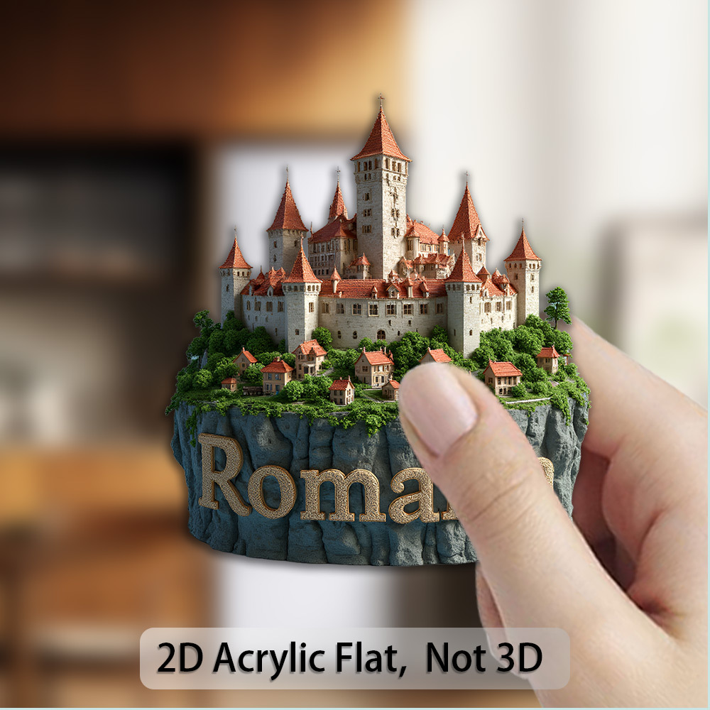 TEMU 1 Medieval Romanian Castle Magnet - 2d Flat Acrylic And Soft Rubber Replica, Bucharest Iconic , Fridge Magnet For History Enthusiasts, Travel