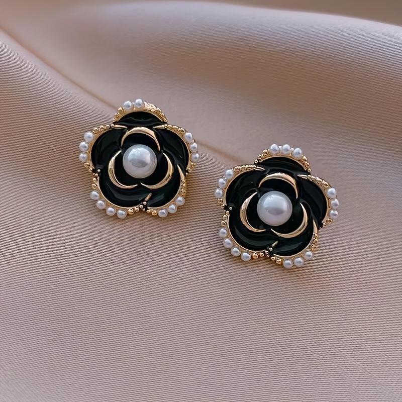 TEMU Une paire de petites boucles d'oreilles roses en perle, élégantes, haut de gamme, design
