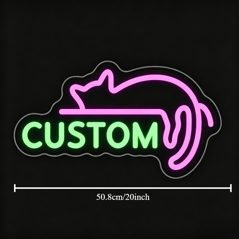 Custom Pink LED Neon Sign, Lazy Cat-Shaped, USB Powered