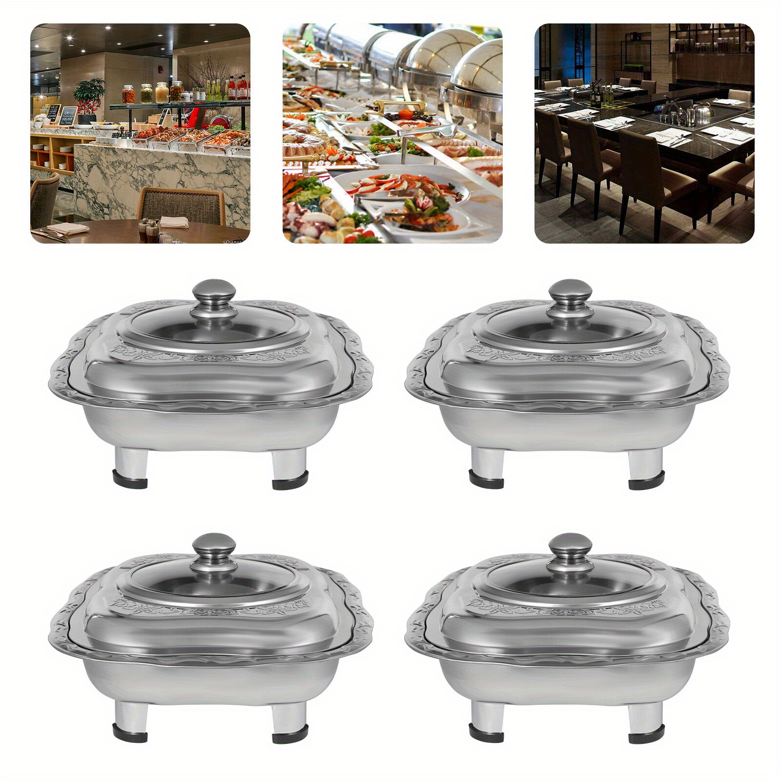 TEMU 4pcs Buffet Food Plates Buffet Food Holders/ Lids Chaffing Dishe Food Serving