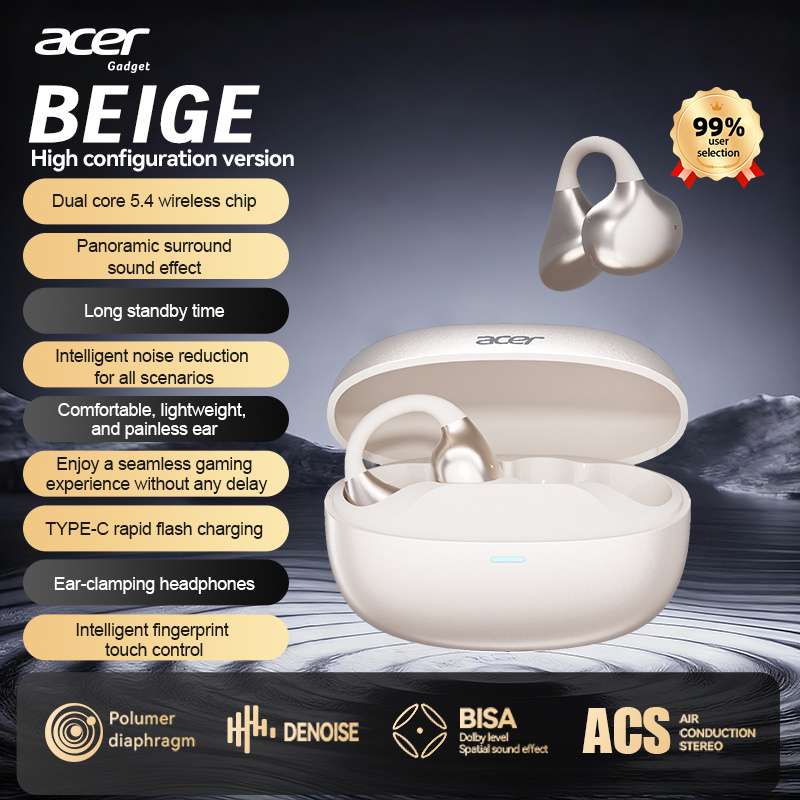 Image of Acer Open Ear Clip Wireless Earphones Enc Noise Cancelling Wireless 5.4 Low Latency Large Driver Surround Sound Long Battery Lightweight Wireless Headphones For Sports Office Gaming Touch Control