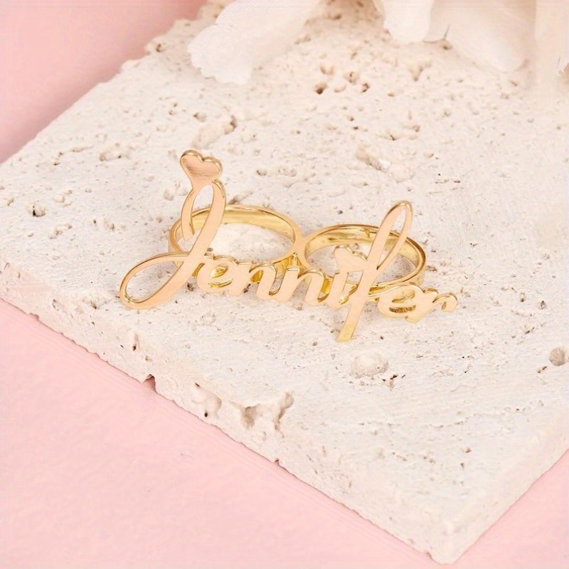TEMU Anillo personalizado con de dos dedos, grabable con el del de uñas y con el texto " de Uñas". un estilo y un diseño retro-cute, es un regalo