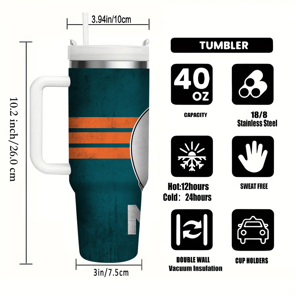 durable miami football 40oz stainless steel tumbler bpa free double wall insulated with leak proof lid straw ideal for   2