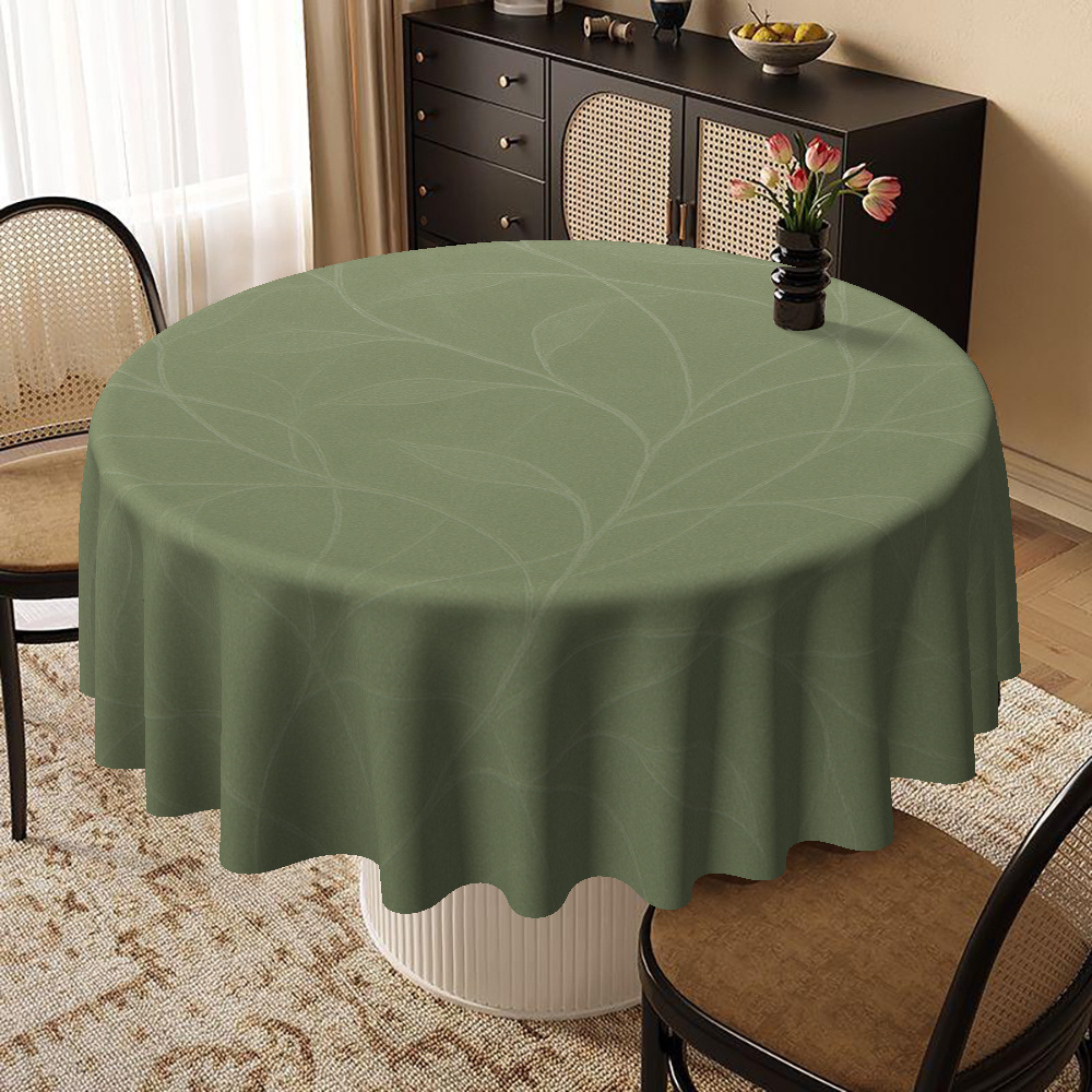 TEMU 1pc Round Tablecloth Leaf Pattern Light Green Suitable For Birthdays, Parties, Picnics - Elegant Leaf Print Table Cover Fits For Home,