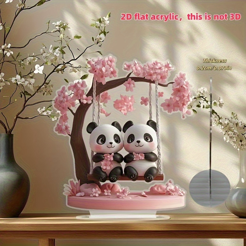 E-shop 2D-Flach - Panda und Kirschbaum 2D-Acryl-Tischdekoration - Vielseitige Themen-Display-Schilder, geeignet für Wohnzimmer, Büro, Schlafzimmer.