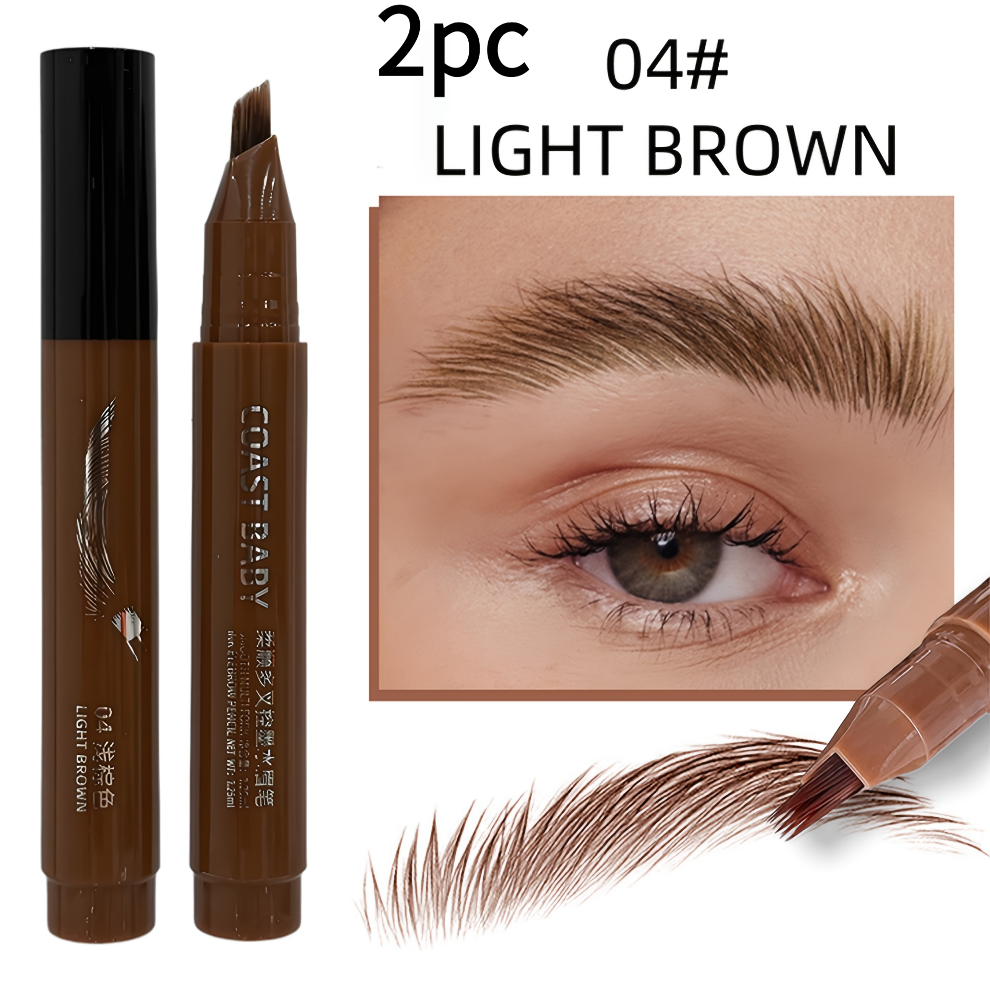 TEMU 2pcs Waterproof & Smudge-resistant Quick-dry Eyebrow Pencil - 3d Fluffy Technology For Instant Full Brows, Multi- For Clear Realistic Shape &
