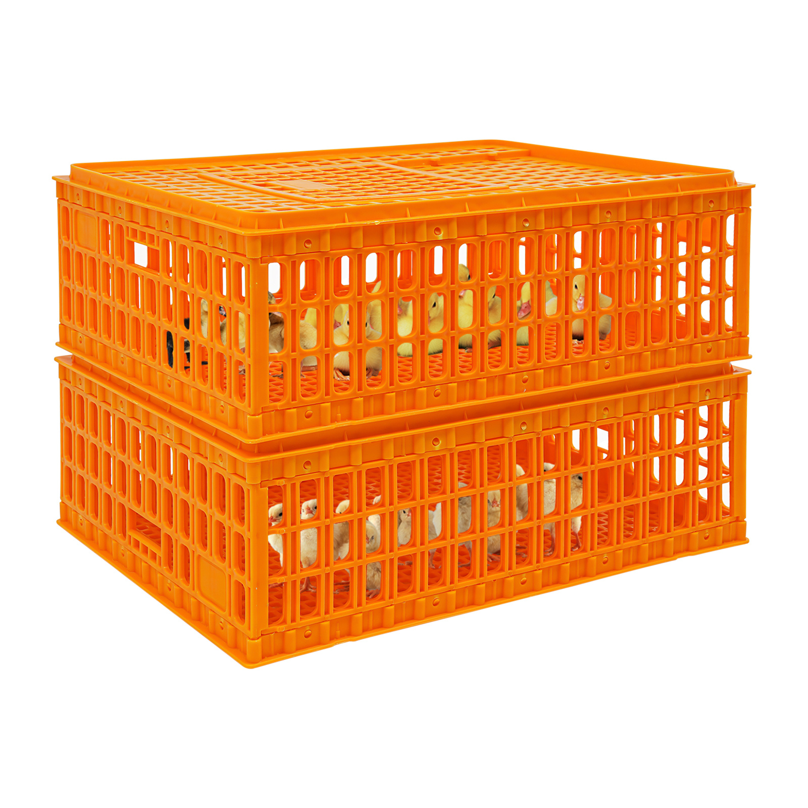 Image of 2 Pack Stackable Poultry Transport Cages, Ventilated Farm Carriers With Sliding & Side Handles, For Chicken, Duck, Goose, Rabbit And Bird Livestock Transportation