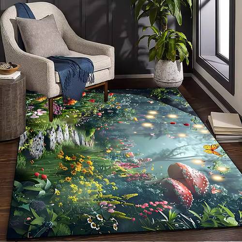 1pc suitable for living room bedroom rv camping patio large indoor outdoor rug with forest machine washable soft suitable for rv picnic balcony rug