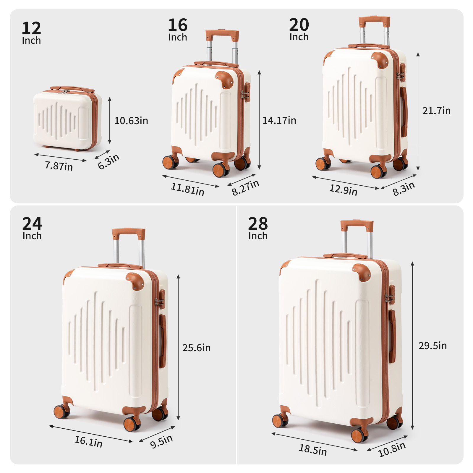 Ensemble de bagages rigides violet foncé assorti au marron, 4/5 pièces, valise rigide extensible avec roulettes pivotantes, bagage de voyage léger (12/16/20/24/28 pouces)