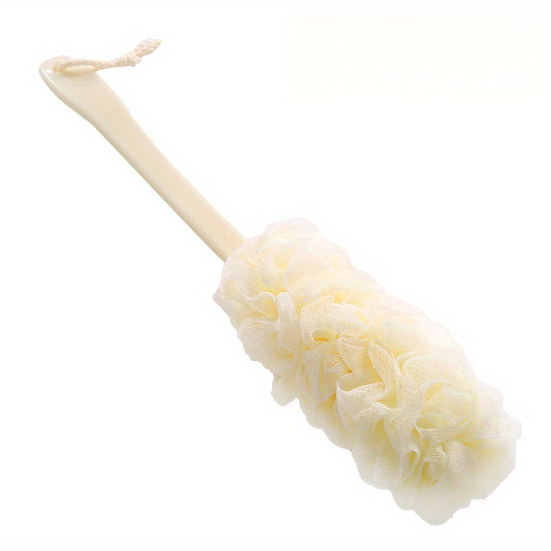 TEMU 1pc Back Scrubber, Long Handle Bath Brush, Soft Mesh Sponge For Body Back Cleaning, Unisex Bathroom Shower Accessories For Daily Deep Cleaning,