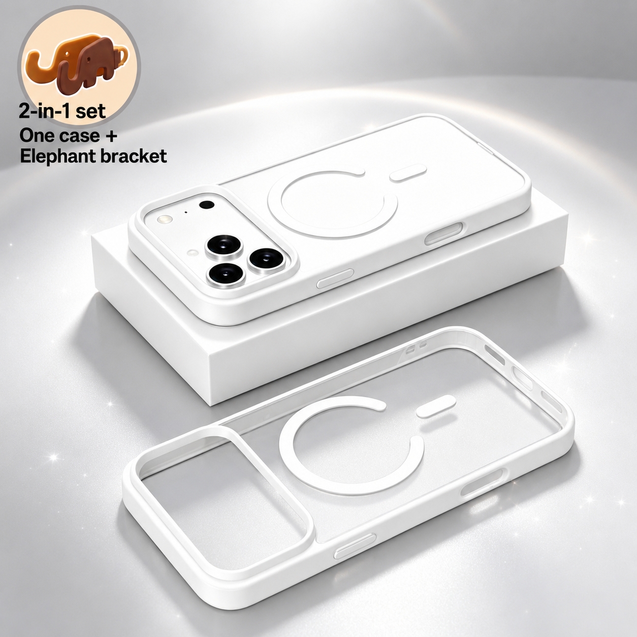 TEMU Coque de téléphone - Ensemble 2 pièces (1 coque et 1 support) Cadre couleur unie Coque transparente Magsafe antichoc pour iPhone 18 17 Pro 15 14