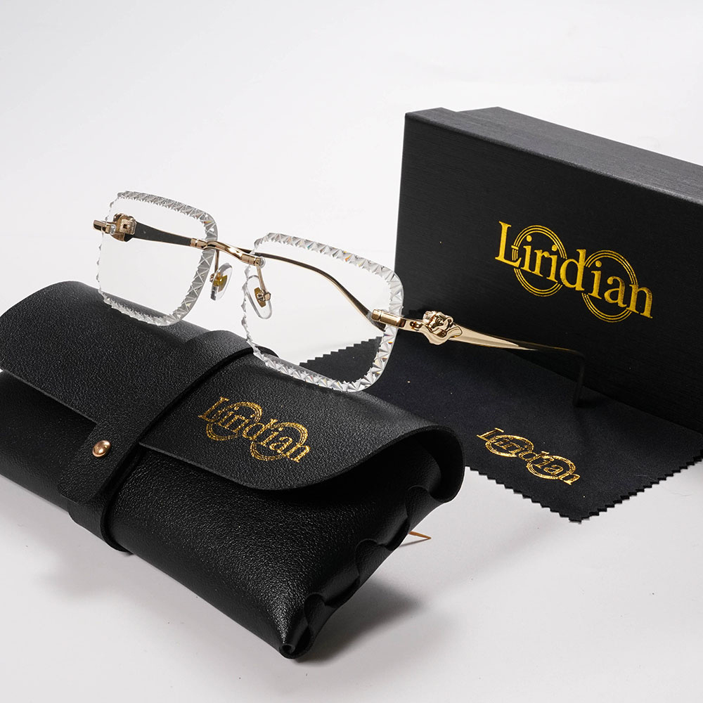 TEMU Liridian Brand Premium 2026 New Frameless Glasses Plain Lenses, With Exquisite Glasses Case, Unisex Plain Lenses, Performance Shooting Street