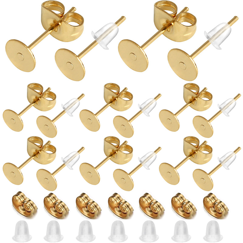 150 piezas de aros de oreja de cabeza   de acero inoxidable, 50 piezas de postes de aretes de acero inoxidable   piezas de tapones para los oídos, son adecuados para aretes hechos a   y adiciones de joyería.  