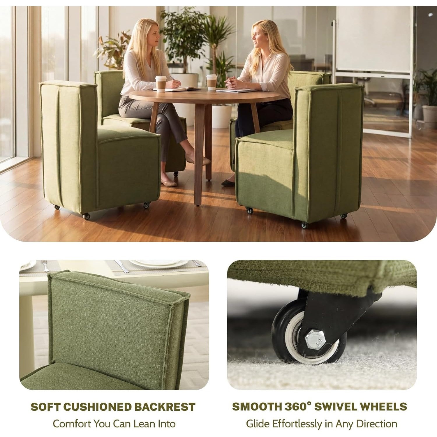Set of 2 Modern Dining Chairs with Casters Armless Rolling Dining Chairs with Rollers for Kitchen and Dining Room, Removable Cover, Minimalist Style, Specific Style