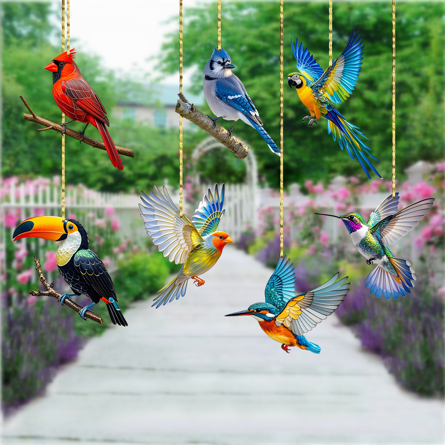 

7pcs Hanging Decorations Set, 2d Decor, , Red , Kingfisher, , , Jay, & Decor, No , -free